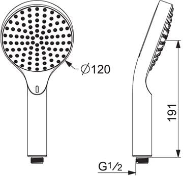 HANSA ACTIVEJET DIGITAL ručná sprcha pr. 120 mm, digitálny, bluetooth, chróm/svetlo šedá 84310180 Technický nákres