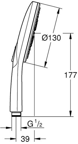 GROHE RAINSHOWER SMARTACTIVE 130 ručná sprcha pr. 130 mm, 3 prúdy, Water Saving, brúsený hard graphite 26574AL0 Technický nákres