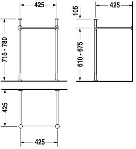 DURAVIT VERO kovový podstavec pre umývadlo, chróm 0030651000 Technický nákres