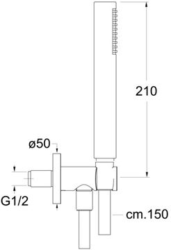 CRISTINA sprchová súprava 3-dielna, ručná sprcha 210 mm, hadica, držiak, matná čierna CRIPD47513 Technický nákres