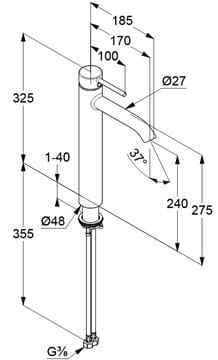 KLUDI BOZZ umývadlová stojanková batéria, chróm 382860576 Technický nákres