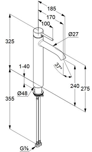 KLUDI BOZZ umývadlová stojanková batéria, chróm 382860576 Technický nákres