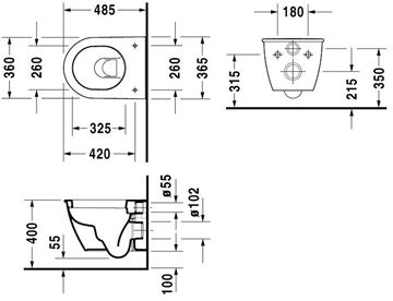 DURAVIT DARLING NEW závesné WC 2549090000 Technický nákres