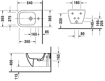 DURAVIT HAPPY D.2 závesný bidet 2258150000 Technický nákres