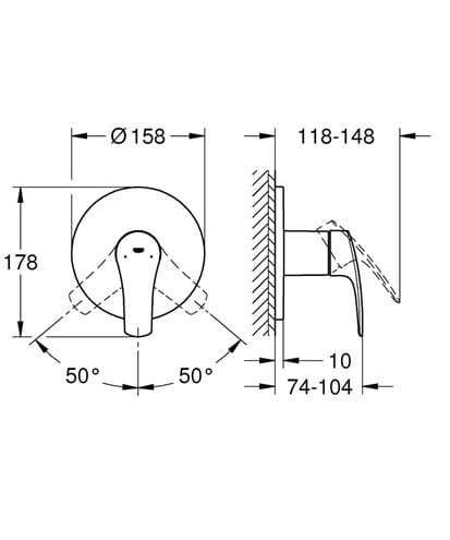 GROHE EUROSMART sprchová podomietková batéria, chróm 24042003 Technický nákres