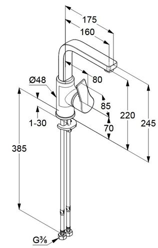 KLUDI ZENTA SL umývadlová stojanková batéria, chróm 480280565 Technický nákres