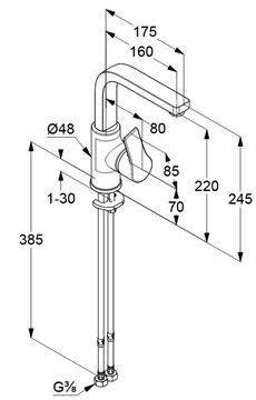 KLUDI ZENTA SL umývadlová stojanková batéria, chróm 480280565 Technický nákres