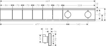 HANSGROHE RAINSELECT podomietková termostatická batéria, pre 5 spotrebičov, s držiakom hadice, matná biela 15384700 Technický nákres