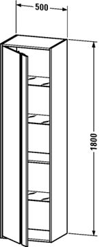 DURAVIT KETHO vysoká skrinka 50x36x180 cm, 1 dvierka, pánty vpravo, matná biela KT1265R1818 Technický nákres