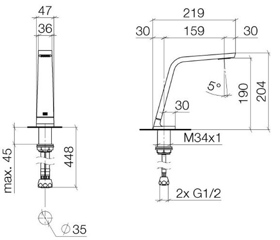 DORNBRACHT CL.1 umývadlová batéria, chróm 13 715 705-00 Technický nákres