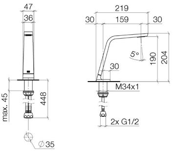 DORNBRACHT CL.1 umývadlová batéria, chróm 13 715 705-00 Technický nákres
