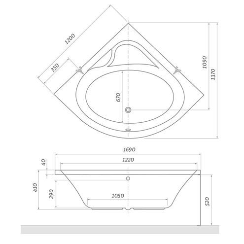 ROTH FLORA NEO 120 čelný panel k vani 120x52 cm 9590001 Technický nákres