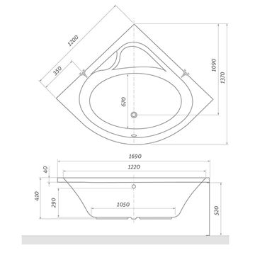 ROTH FLORA NEO 120 čelný panel k vani 120x52 cm 9590001 Technický nákres