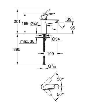 GROHE EUROSMART umývadlová stojanková batéria, chróm 32467003 Technický nákres