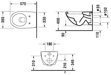 DURAVIT ARCHITEC závesné WC 2546090064 Technický nákres