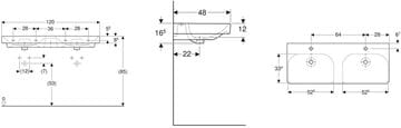 GEBERIT SMYLE SQUARE dvojumývadlo 120 cm, s prepadom 500.224.01.1 Technický nákres