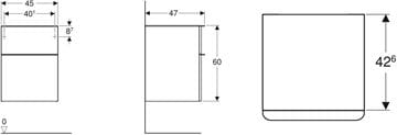 GEBERIT SMYLE SQUARE nízka skrinka 45x47x60 cm, 2 zásuvky, lesklá biela 500.357.00.1 Technický nákres