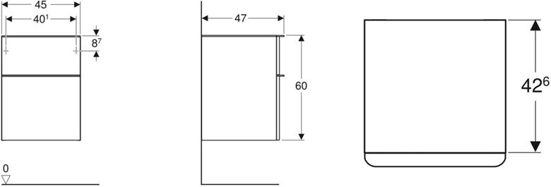 GEBERIT SMYLE SQUARE nízka skrinka 45x47x60 cm, 2 zásuvky, lesklá biela 500.357.00.1 Technický nákres