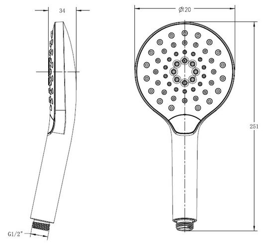 EASY ručná sprcha pr. 120 mm, 3 prúdy, biela/chróm JA188 Technický nákres
