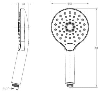 EASY ručná sprcha pr. 120 mm, 3 prúdy, biela/chróm JA188 Technický nákres