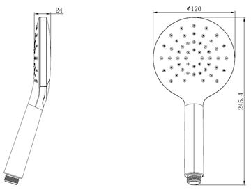 EASY ručná sprcha pr. 120 mm, čierna JA192 Technický nákres