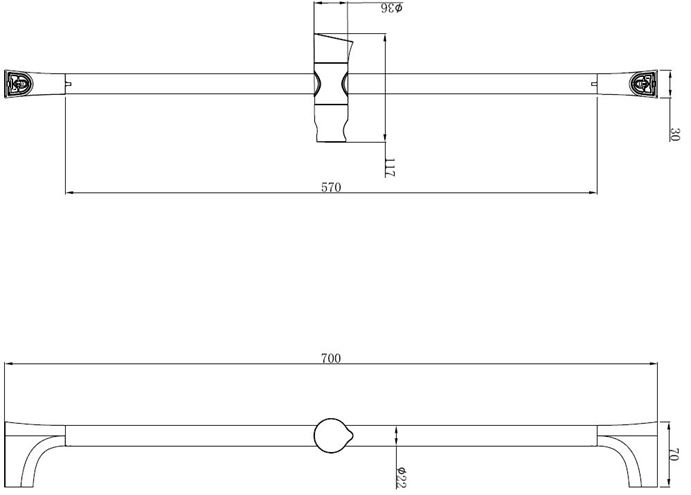 EASY sprchová tyč 700 mm s držiakom, chróm JA184 Technický nákres