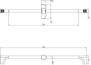 EASY sprchová tyč 700 mm s držiakom, chróm JA184 Technický nákres