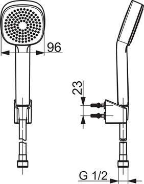 HANSA BASICJET STYLE sprchová súprava 3-dielna, ručná sprcha 96x96 mm, hadica, držiak, chróm 44600113 Technický nákres