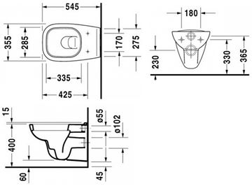 DURAVIT D-CODE závesné WC 25350900002 Technický nákres