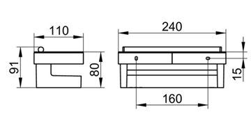 KEUCO MOLL polica 240 mm, so stierkou, nástenná, chróm/antracit 12759010001 Technický nákres