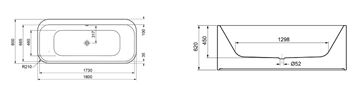 GKI ZERO voľne stojaca vaňa 180x80 cm, pre 2 osoby, s rámom, akrylát ZEBW18080OSW Technický nákres
