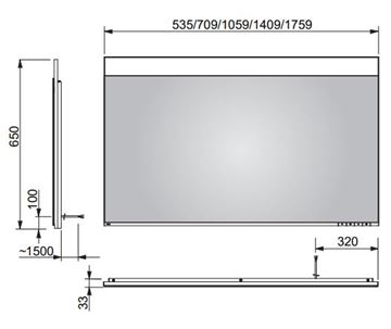 KEUCO EDITION 400 zrkadlo 106x65 cm, s osvetlením, s reguláciou stmievania a teploty svetla, so senzorom 11596172001 Technický nákres