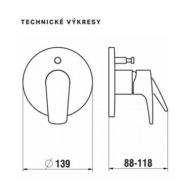 LAUFEN LAURIN vaňová podomietková batéria, s prepínačom, chróm HF500779100000 Technický nákres