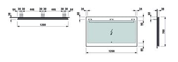 LAUFEN LEELO zrkadlo 120x70 cm s osvetlením, s reguláciou stmievania, so senzorom H4476729501441 Technický nákres