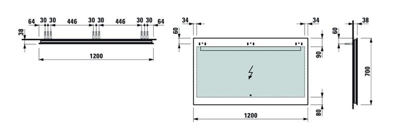 LAUFEN LEELO zrkadlo 120x70 cm s osvetlením, s reguláciou stmievania, so senzorom H4476729501441 Technický nákres