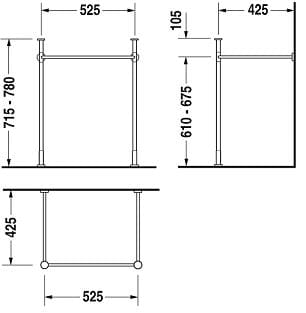 DURAVIT VERO kovový podstavec pre umývadlo, chróm 0030631000 Technický nákres