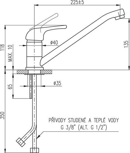 EASY drezová batéria, chróm EA505.0 Technický nákres
