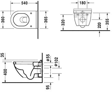 DURAVIT STARCK 3 závesné WC 2225090000 Technický nákres
