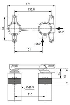IDEAL STANDARD podomietkové teleso DN15 A1313NU Technický nákres