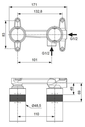 IDEAL STANDARD podomietkové teleso DN15 A1313NU Technický nákres