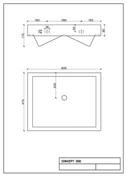 CONCEPT 200 skrinka s umývadlom 60x48x56, 5 cm, 1 zásuvka, breza / biela C200.1 + H818952 Technický nákres