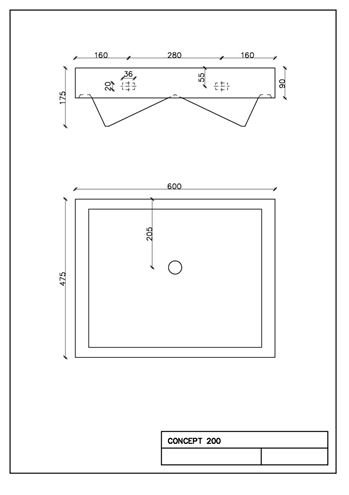 CONCEPT 200 skrinka s umývadlom 60x48x56, 5 cm, 2 zásuvky, biela C200.3 + H818952 Technický nákres
