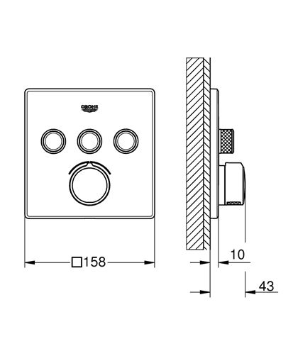 GROHE SMARTCONTROL podomietková batéria, pre 3 spotrebiče, Water Saving, chróm 29149000 Technický nákres