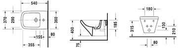 DURAVIT DURASTYLE závesný bidet 2287150000 Technický nákres