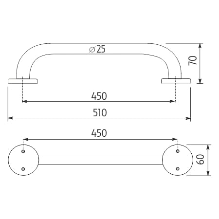 NIMCO madlo 450 mm, lesklá nerez BM 7335-18 Technický nákres