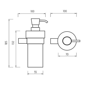 NIMCO BORMO dávkovač tekutého mydla 250 ml, nástenný, sklo, chróm BR 11031W-26 Technický nákres