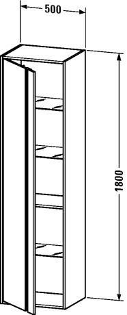DURAVIT KETHO vysoká skrinka 50x36x180 cm, 1 dvierka, pánty vľavo, matná biela KT1265L1818 Technický nákres