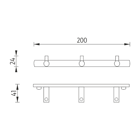 NIMCO BORMO držiak uterákov s tromi háčikmi 200 mm, chróm BR 11103-26 Technický nákres