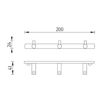 NIMCO BORMO držiak uterákov s tromi háčikmi 200 mm, chróm BR 11103-26 Technický nákres
