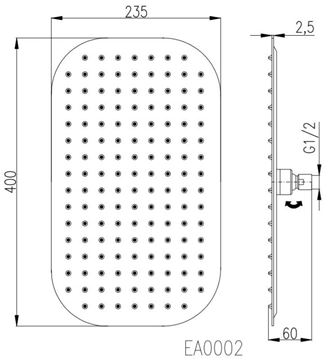 EASY horná sprcha 400x235 mm, nerez EA0002 Technický nákres